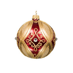 Елочный шар бордо с золотыми орнаментами и стразами