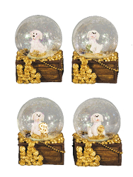 Снежный шар "Белая собачка" на сундуке с монетами (цена за 1 шт.)